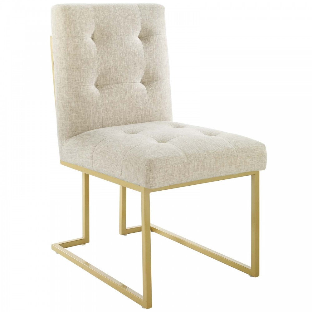 Privy Gold Stainless Steel Upholstered Fabric Dining Accent Chair Set of 2, Gold Beige