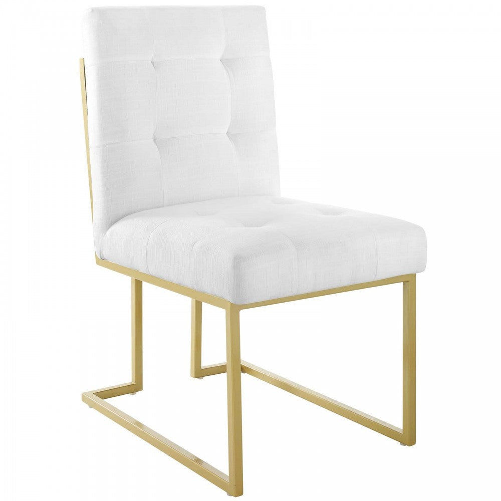 Privy Gold Stainless Steel Upholstered Fabric Dining Accent Chair Set of 2, Gold White