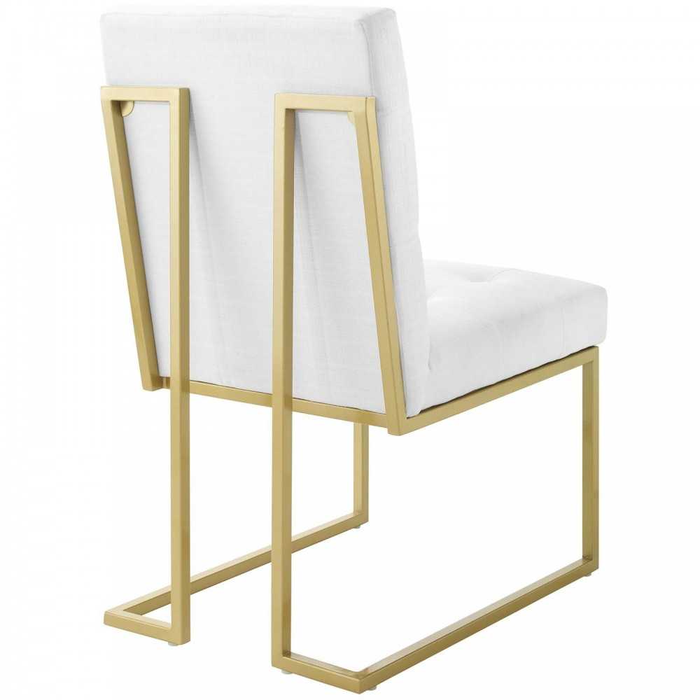 Privy Gold Stainless Steel Upholstered Fabric Dining Accent Chair Set of 2, Gold White