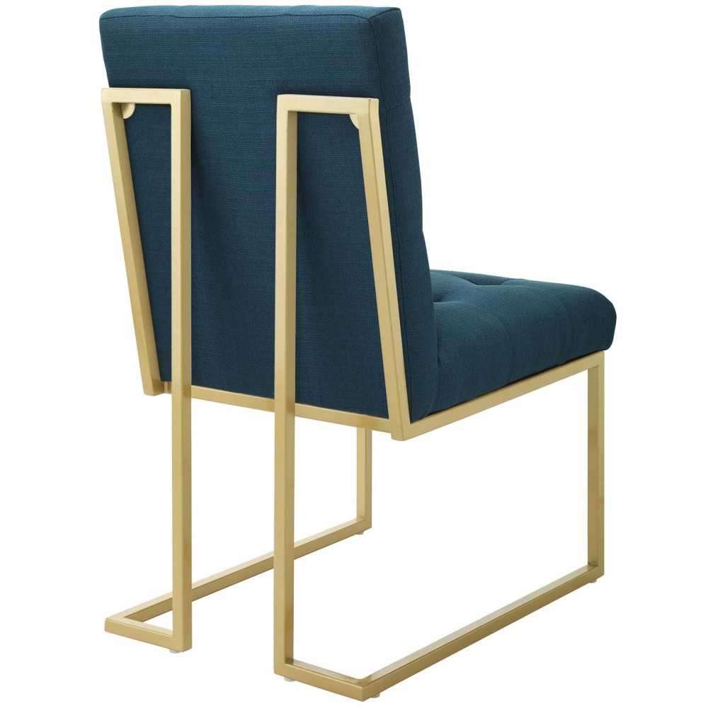 Privy Gold Stainless Steel Upholstered Fabric Dining Accent Chair Set of 2, Gold Azure