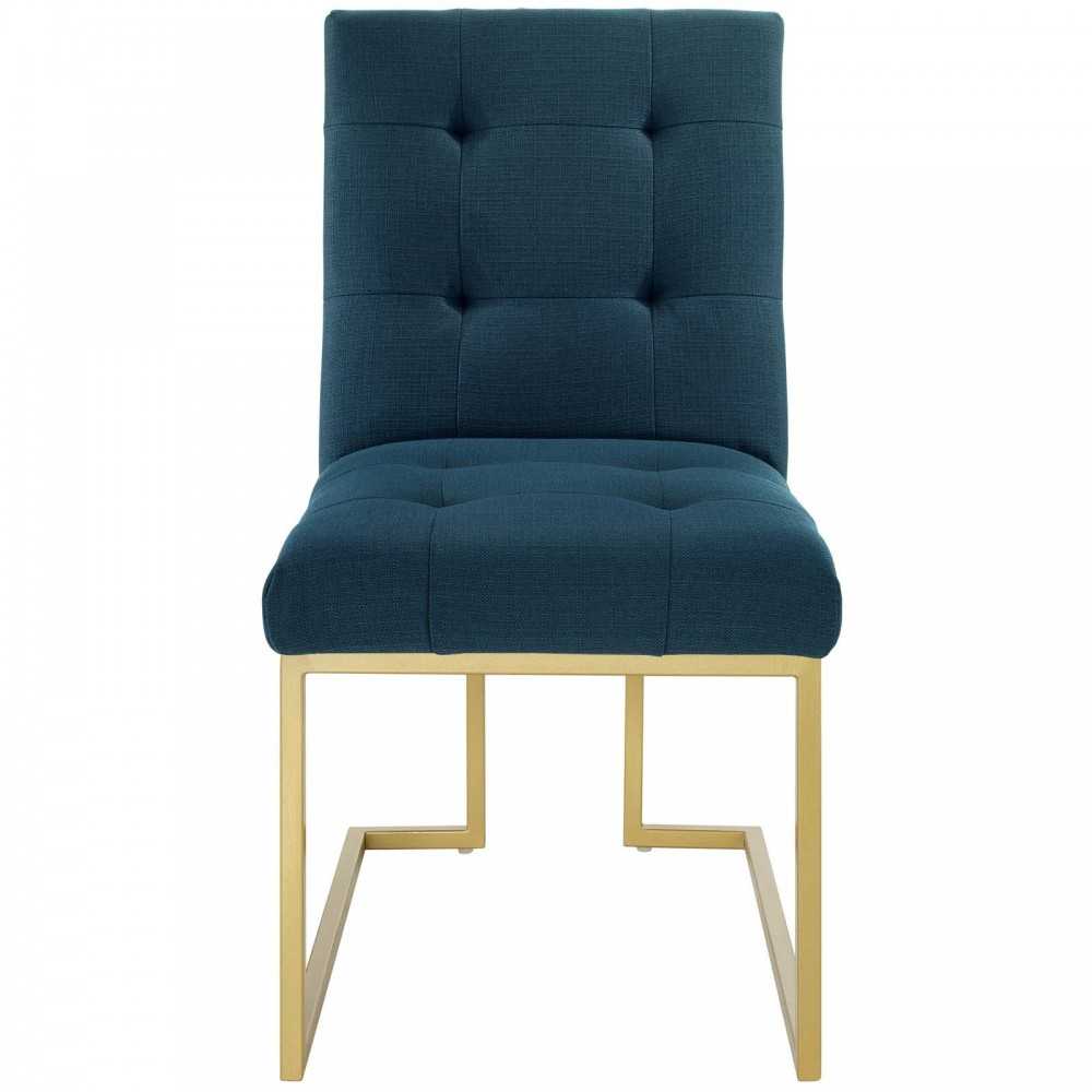 Privy Gold Stainless Steel Upholstered Fabric Dining Accent Chair, Gold Azure