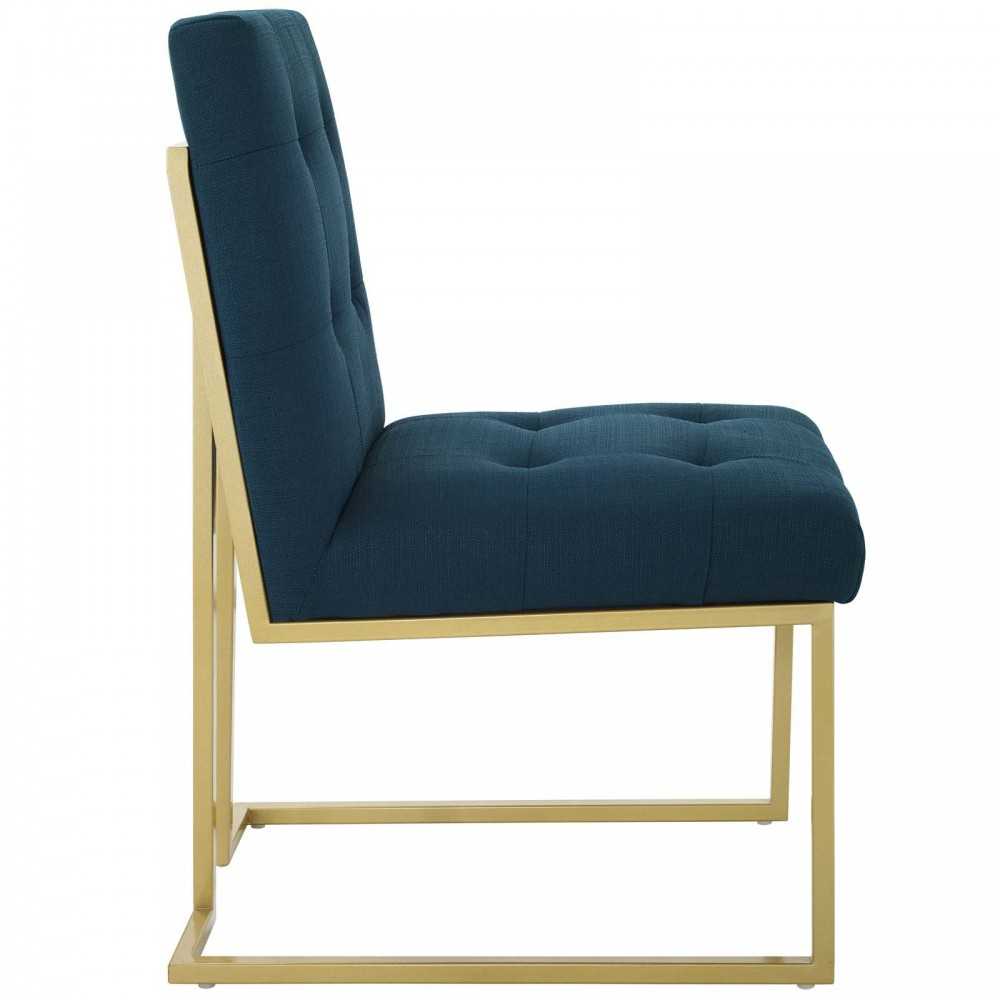 Privy Gold Stainless Steel Upholstered Fabric Dining Accent Chair, Gold Azure