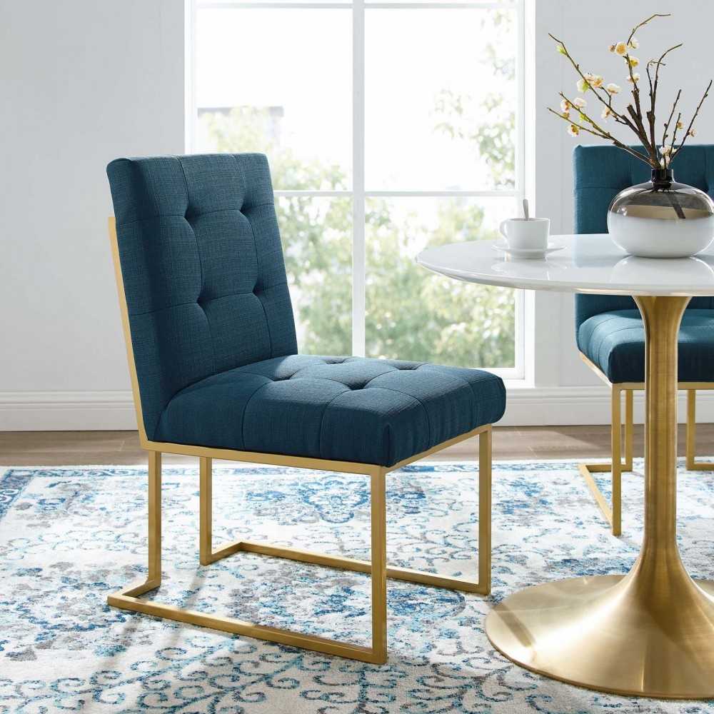 Privy Gold Stainless Steel Upholstered Fabric Dining Accent Chair, Gold Azure