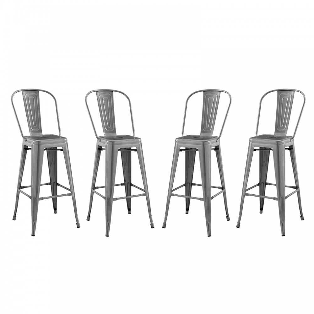 Promenade Bar Side Stool Metal Set of 4, Gunmetal