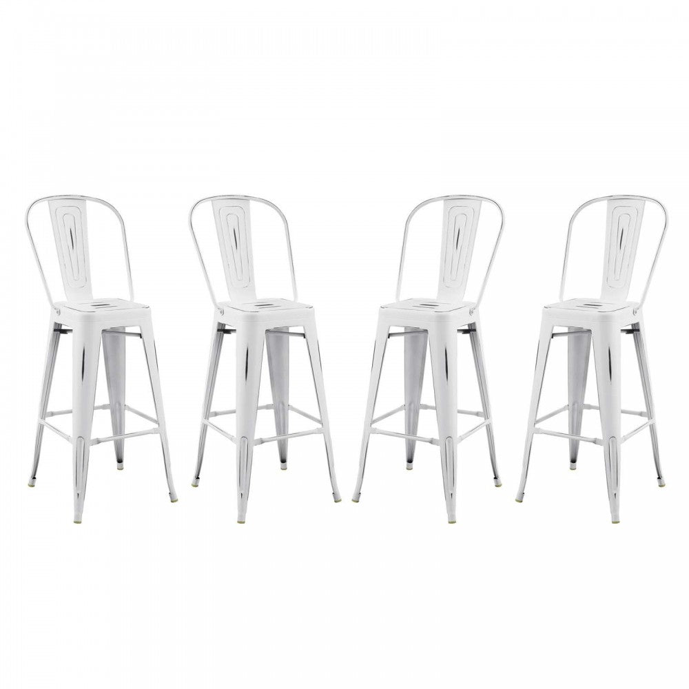 Promenade Bar Side Stool Metal Set of 4, White