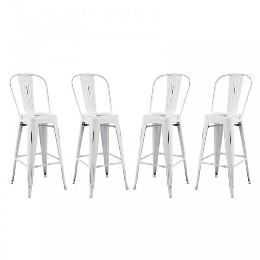 Promenade Bar Side Stool Metal Set of 4, White