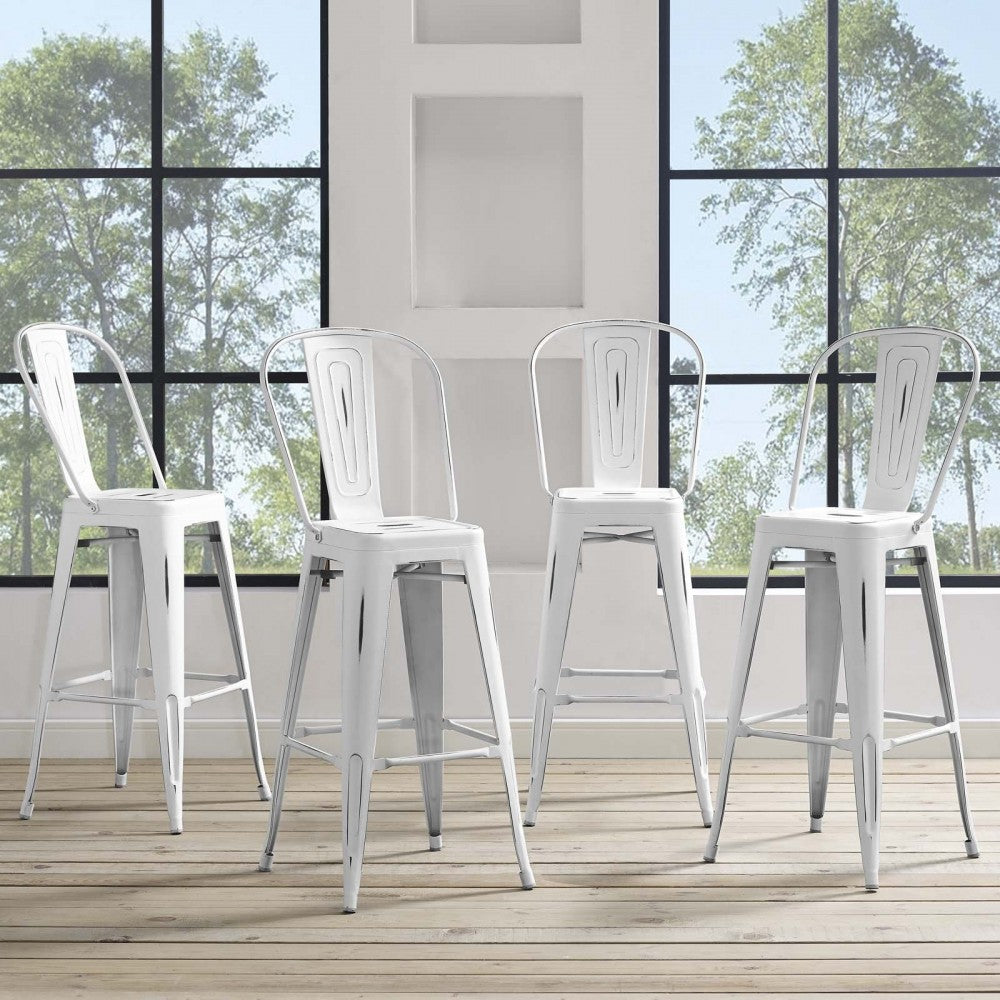 Promenade Bar Side Stool Metal Set of 4, White