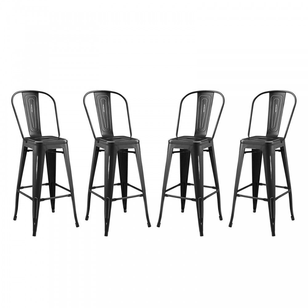 Promenade Bar Side Stool Metal Set of 4, Black