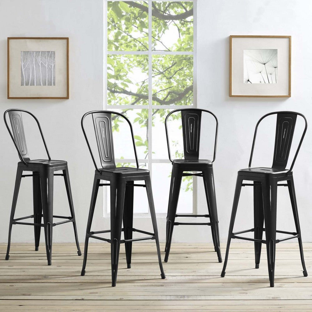 Promenade Bar Side Stool Metal Set of 4, Black