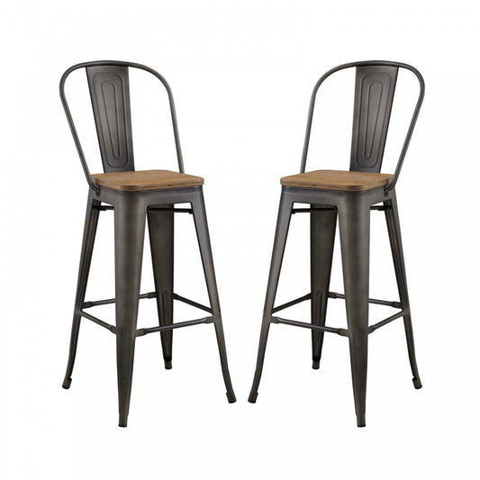 Promenade Bar Stool Metal Set of 2, Brown