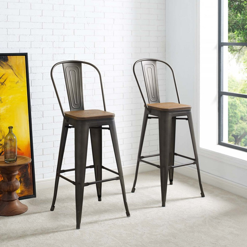 Promenade Bar Stool Metal Set of 2, Brown