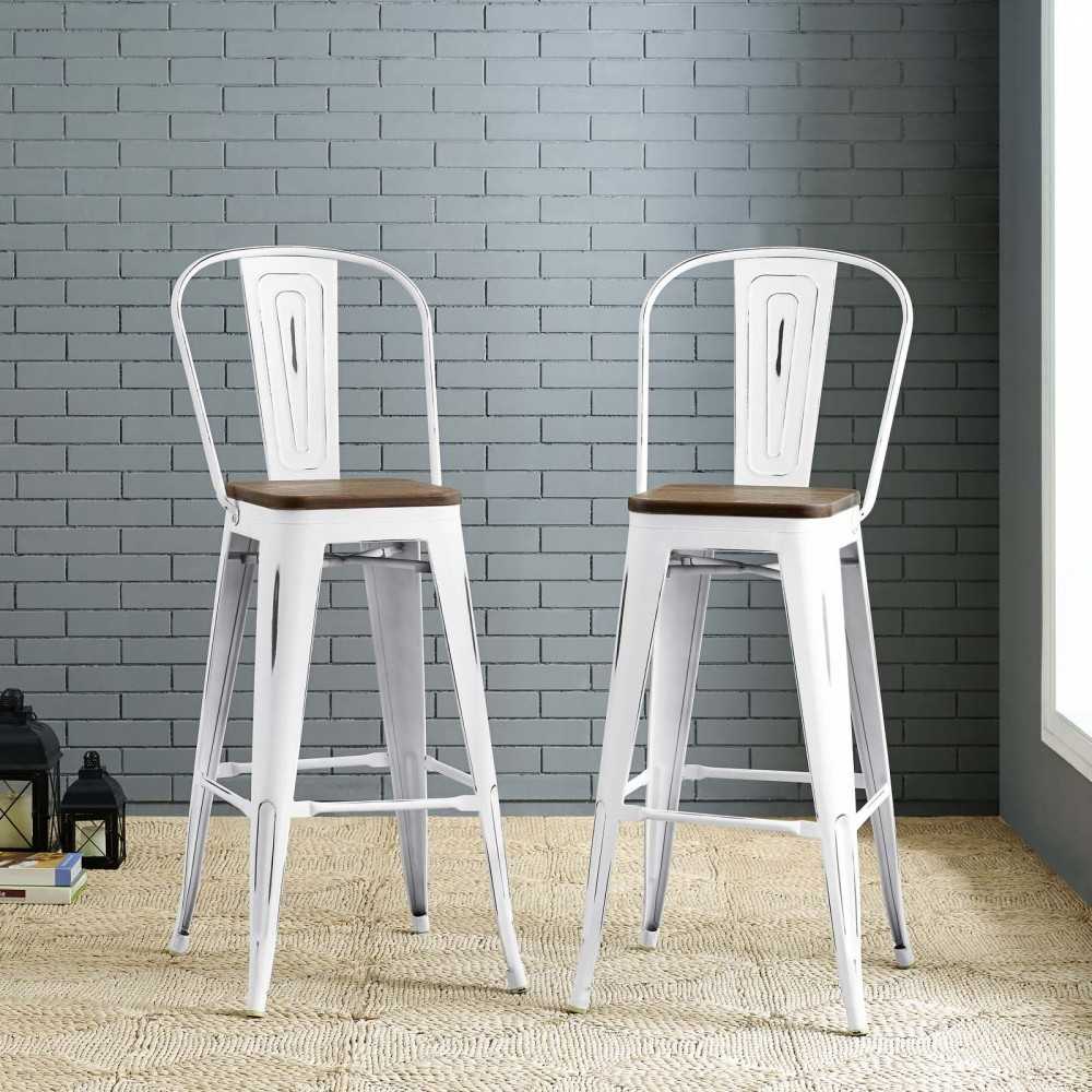 Promenade Bar Stool Metal Set of 2, White