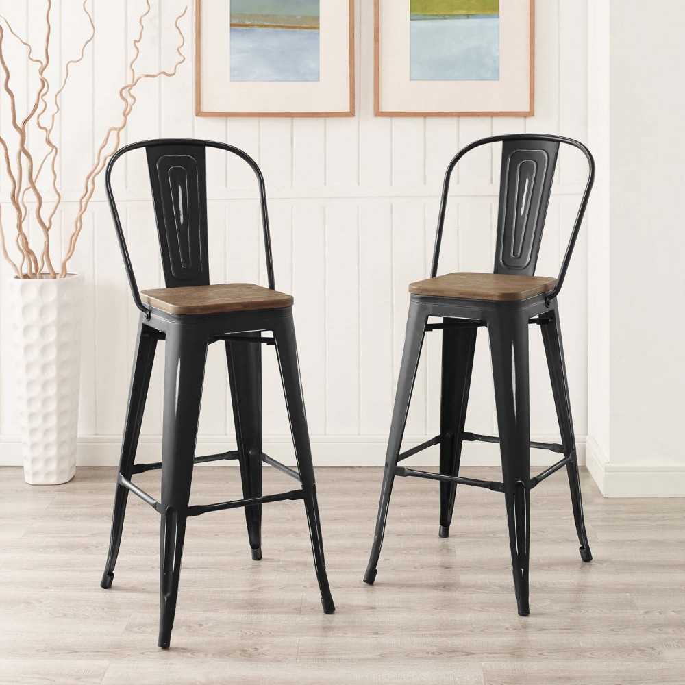 Promenade Bar Stool Metal Set of 2, Black