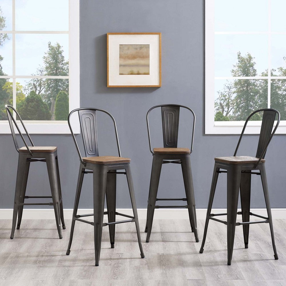 Promenade Bar Stool Metal Set of 4, Brown