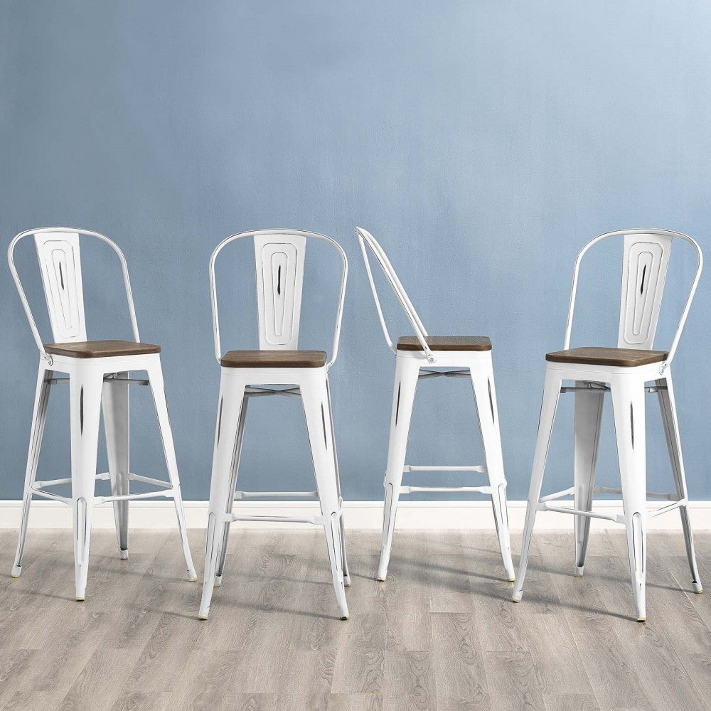 Promenade Bar Stool Metal Set of 4, White