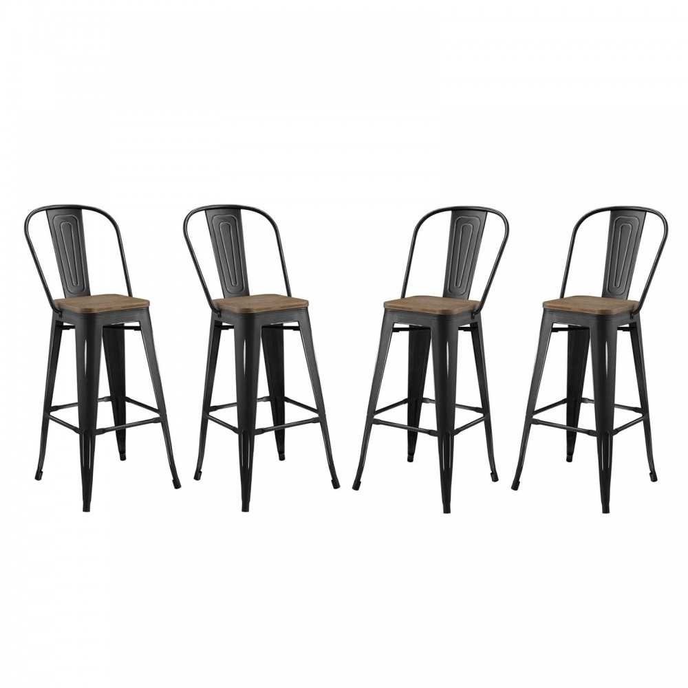 Promenade Bar Stool Metal Set of 4, Black