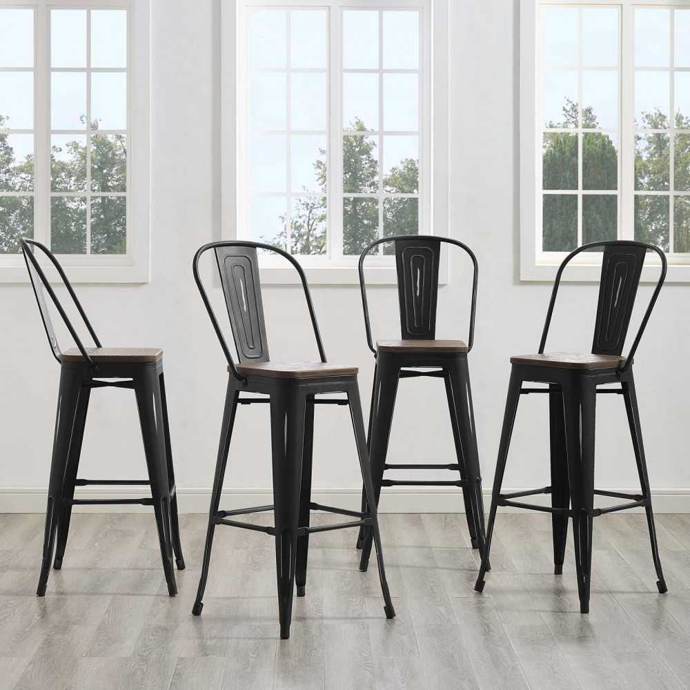 Promenade Bar Stool Metal Set of 4, Black