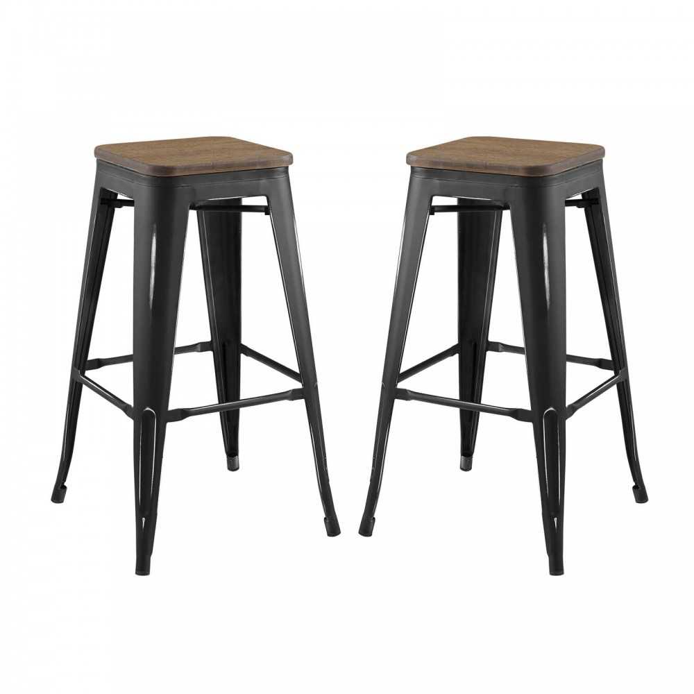 Promenade Bar Stool Set of 2, Black, EEI-3956-BLK