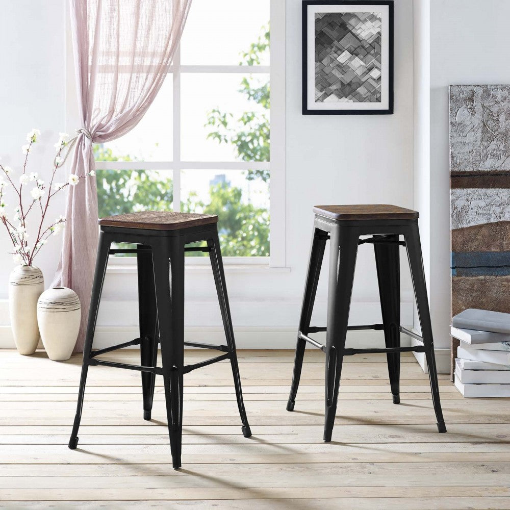 Promenade Bar Stool Set of 2, Black, EEI-3956-BLK