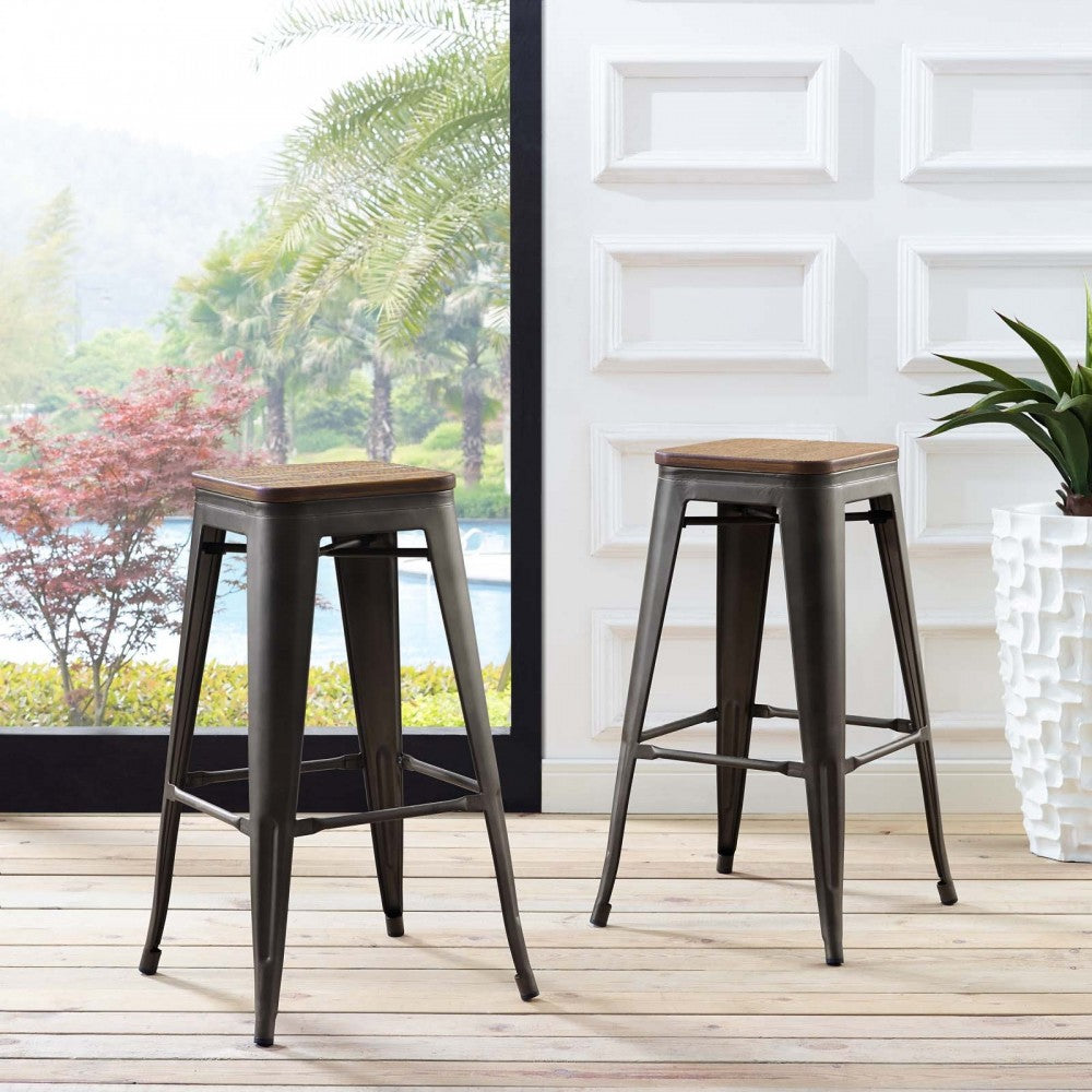 Promenade Bar Stool Set of 2, Brown, EEI-3956-BRN