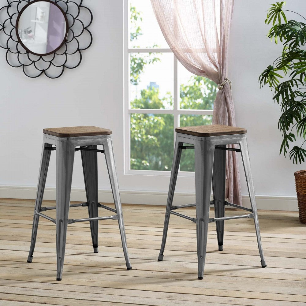 Promenade Bar Stool Set of 2, Gunmetal, EEI-3956-GME