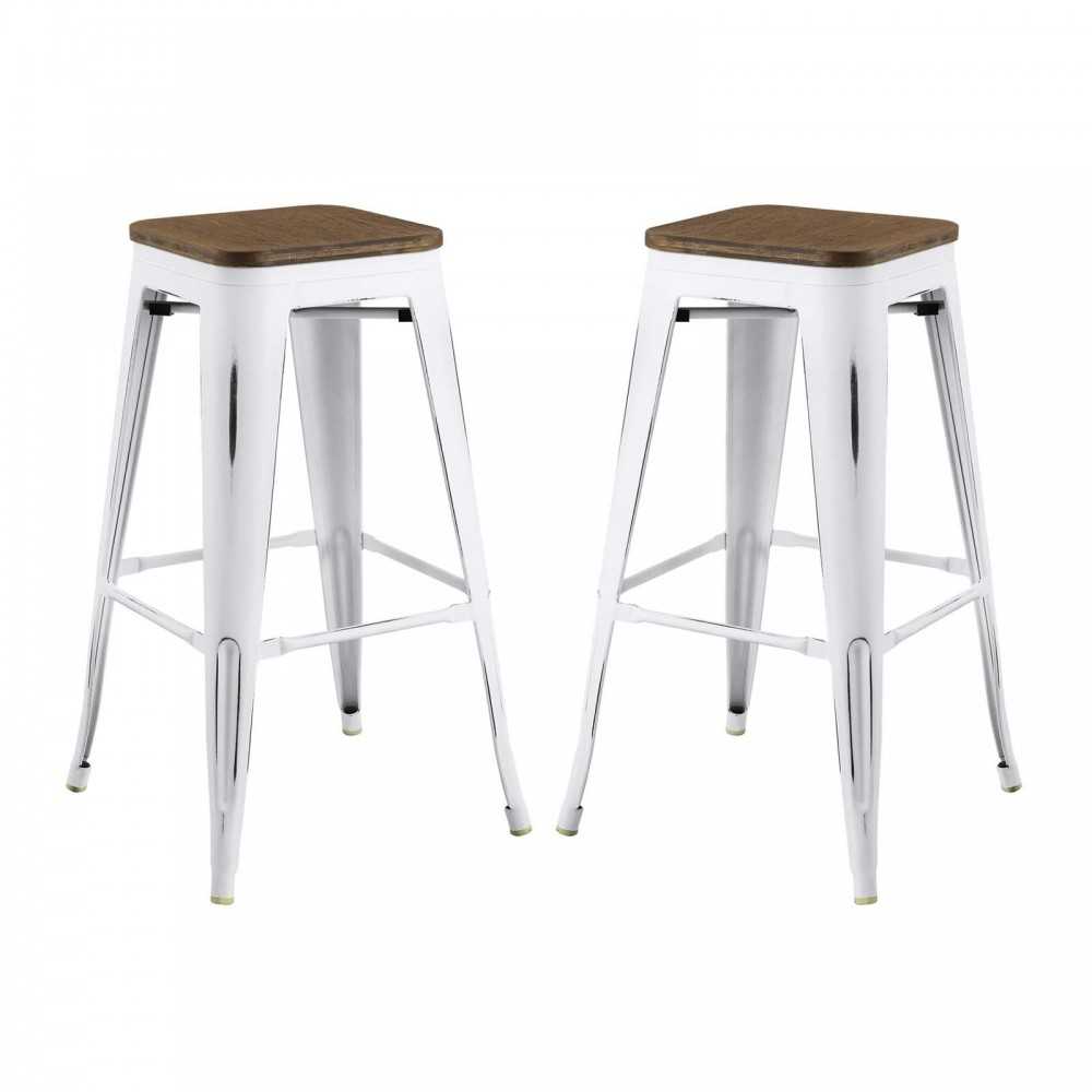 Promenade Bar Stool Set of 2, White, EEI-3956-WHI