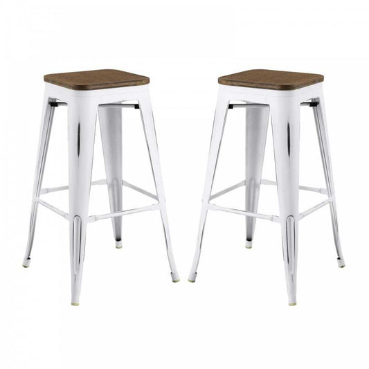 Promenade Bar Stool Set of 2, White, EEI-3956-WHI