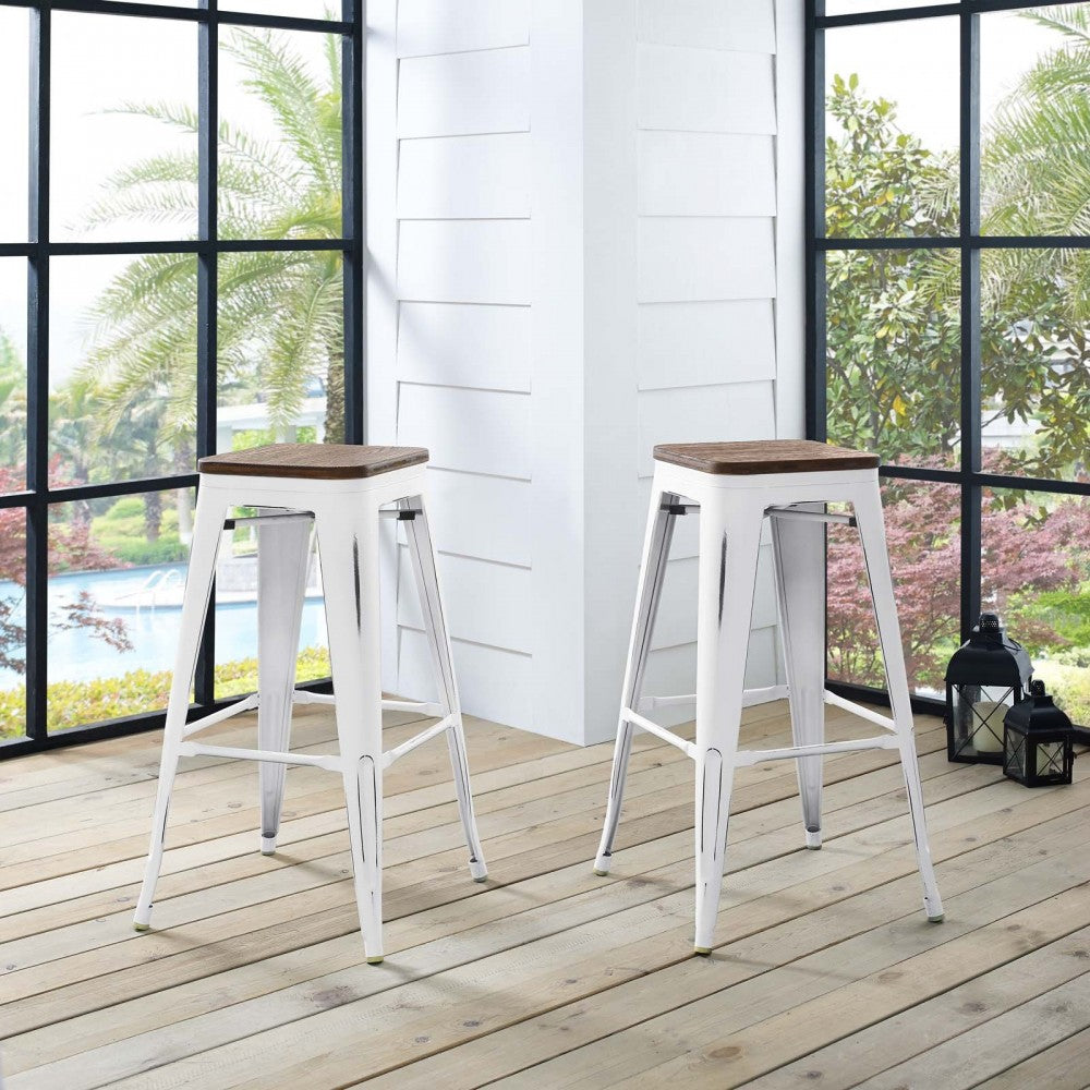 Promenade Bar Stool Set of 2, White, EEI-3956-WHI