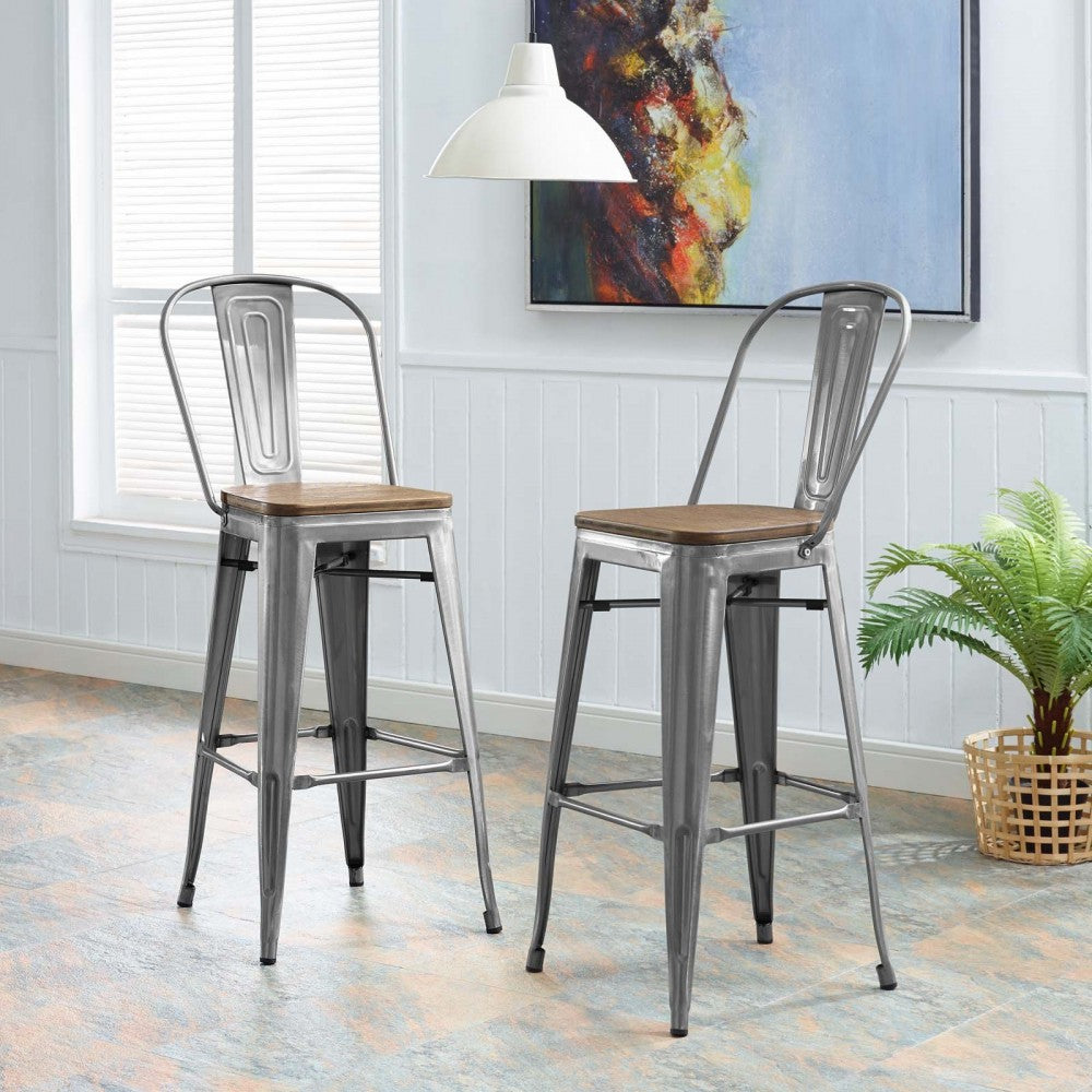 Promenade Bar Stool Set of 2, Gunmetal, EEI-3896-GME-SET