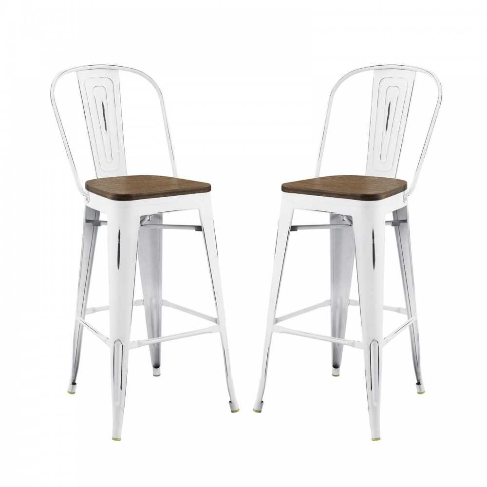 Promenade Bar Stool Set of 2, White, EEI-3896-WHI-SET