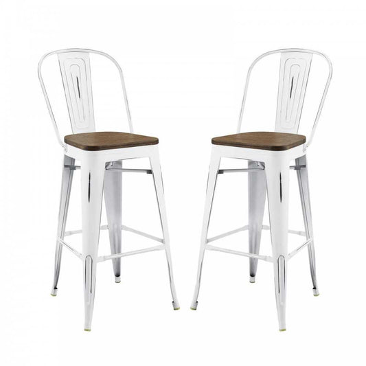 Promenade Bar Stool Set of 2, White, EEI-3896-WHI-SET