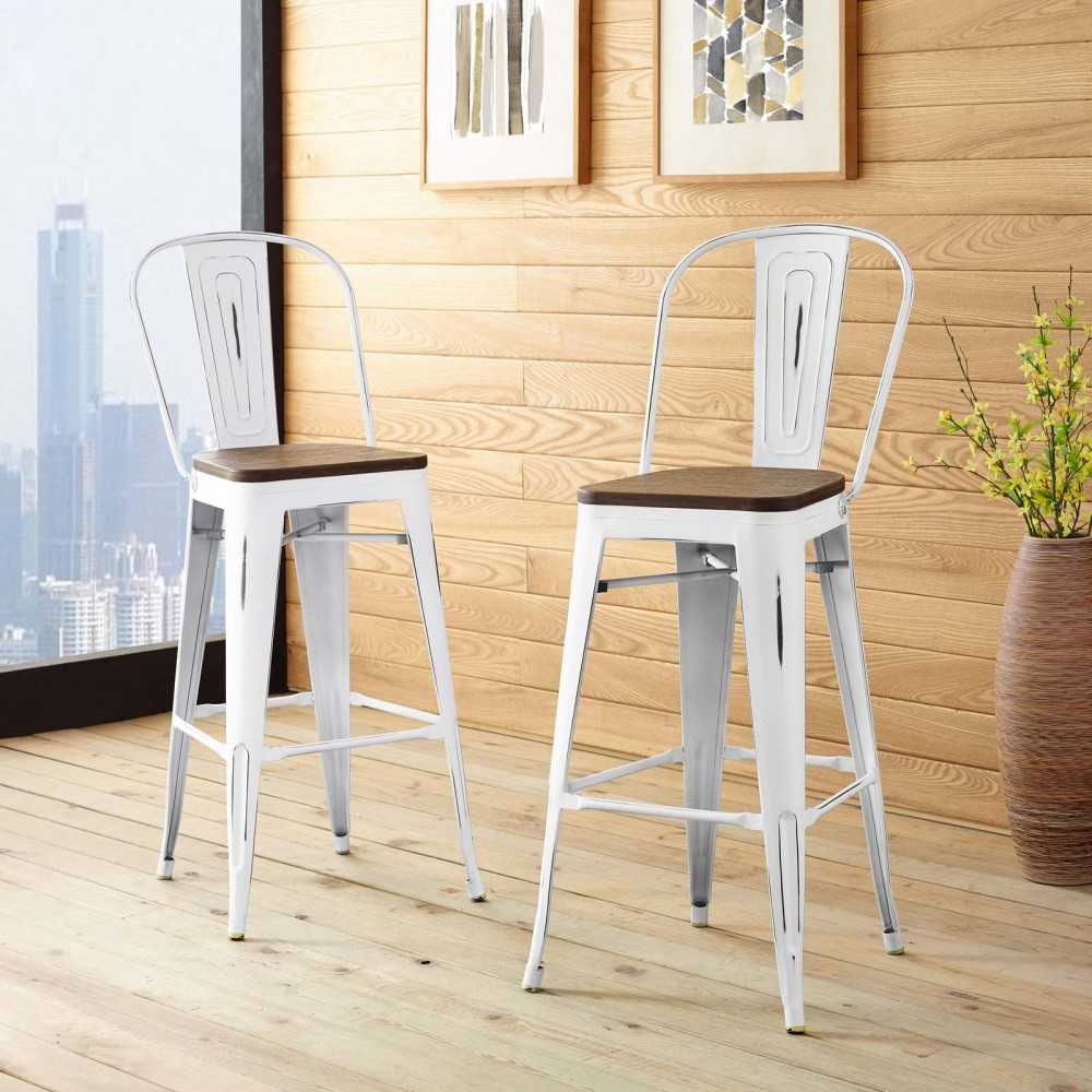 Promenade Bar Stool Set of 2, White, EEI-3896-WHI-SET