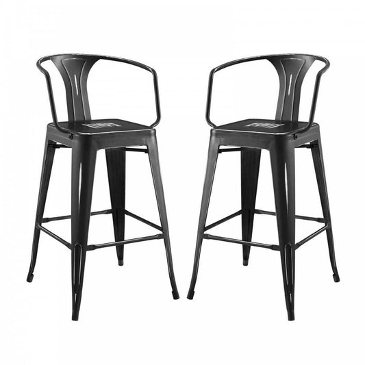 Promenade Bar Stool Set of 2, Black, EEI-3952-BLK