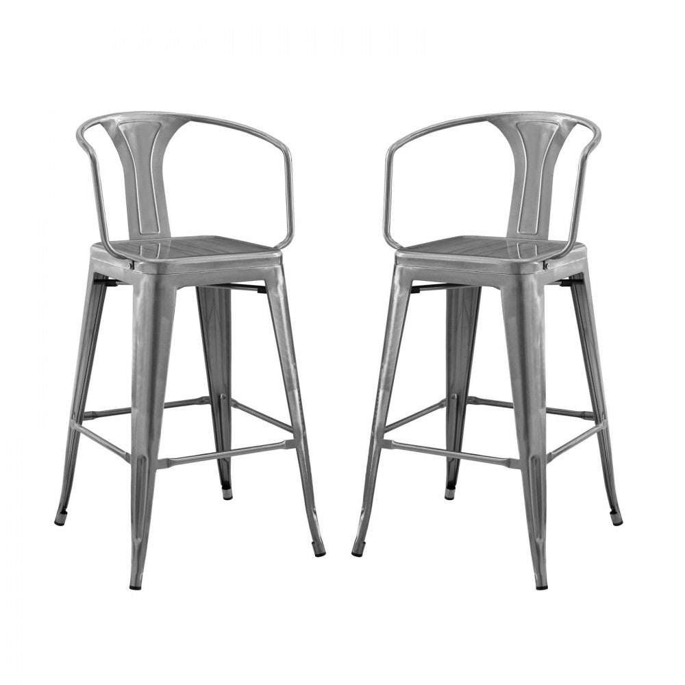 Promenade Bar Stool Set of 2, Gunmetal, EEI-3952-GME