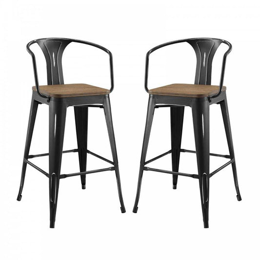 Promenade Bar Stool Set of 2, Black, EEI-3954-BLK