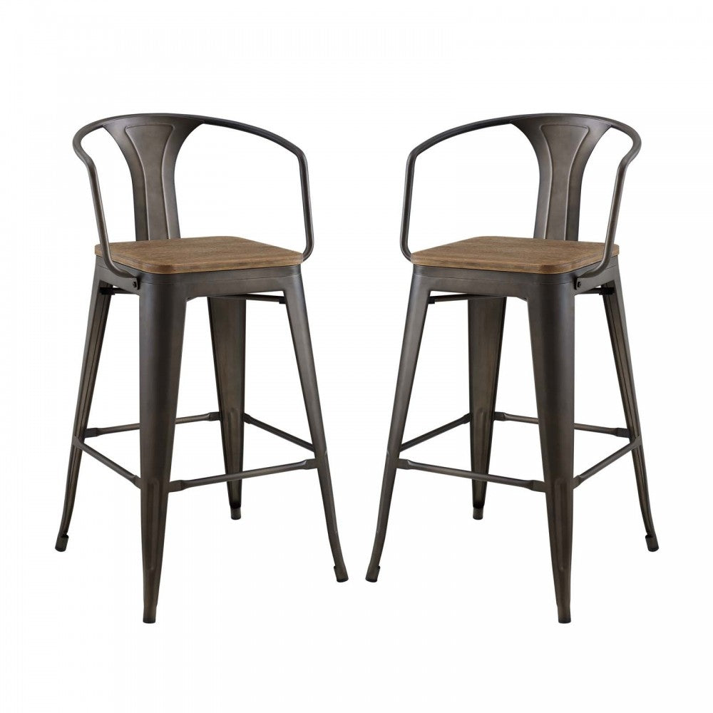 Promenade Bar Stool Set of 2, Brown, EEI-3954-BRN