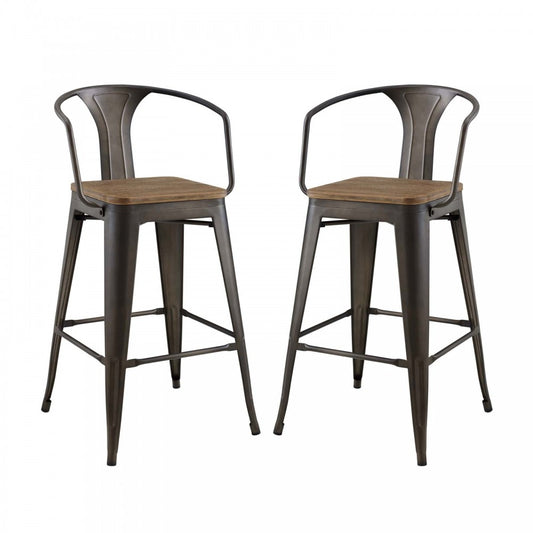 Promenade Bar Stool Set of 2, Brown, EEI-3954-BRN