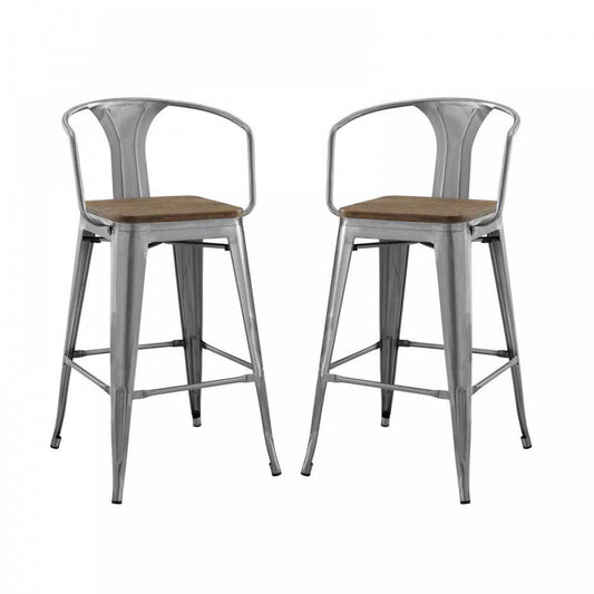 Promenade Bar Stool Set of 2, Gunmetal, EEI-3954-GME