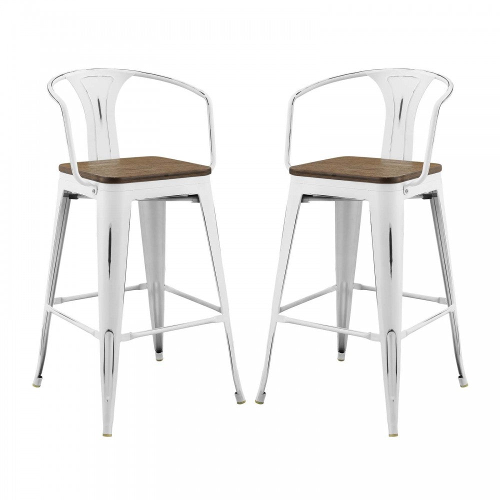 Promenade Bar Stool Set of 2, White, EEI-3954-WHI