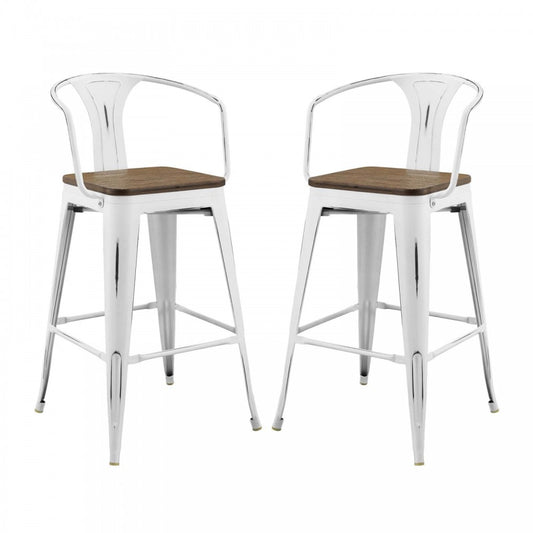 Promenade Bar Stool Set of 2, White, EEI-3954-WHI