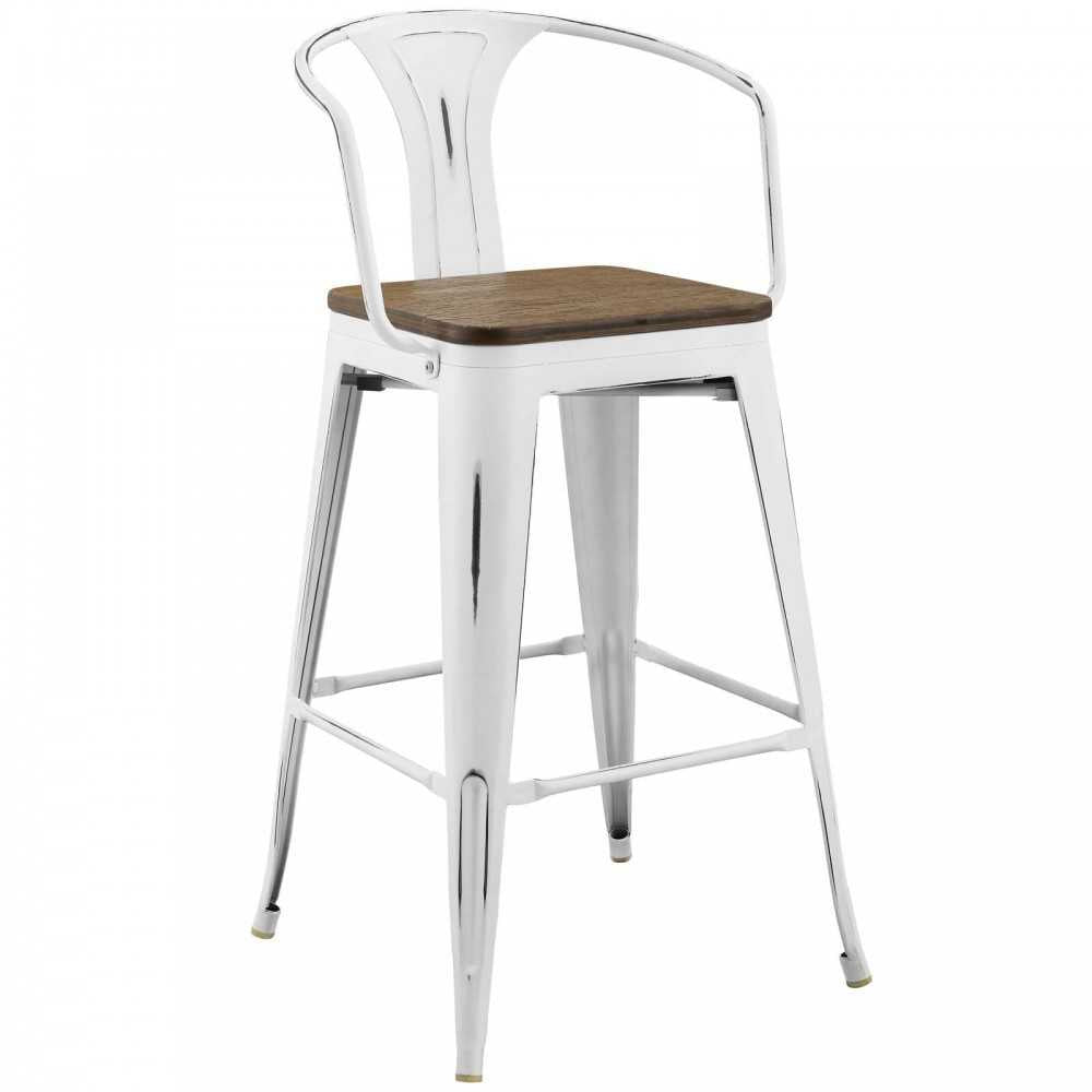 Promenade Bar Stool Set of 2, White, EEI-3954-WHI