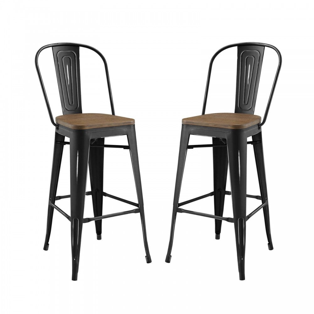 Promenade Bar Stool Set of 2, Black, EEI-3896-BLK-SET