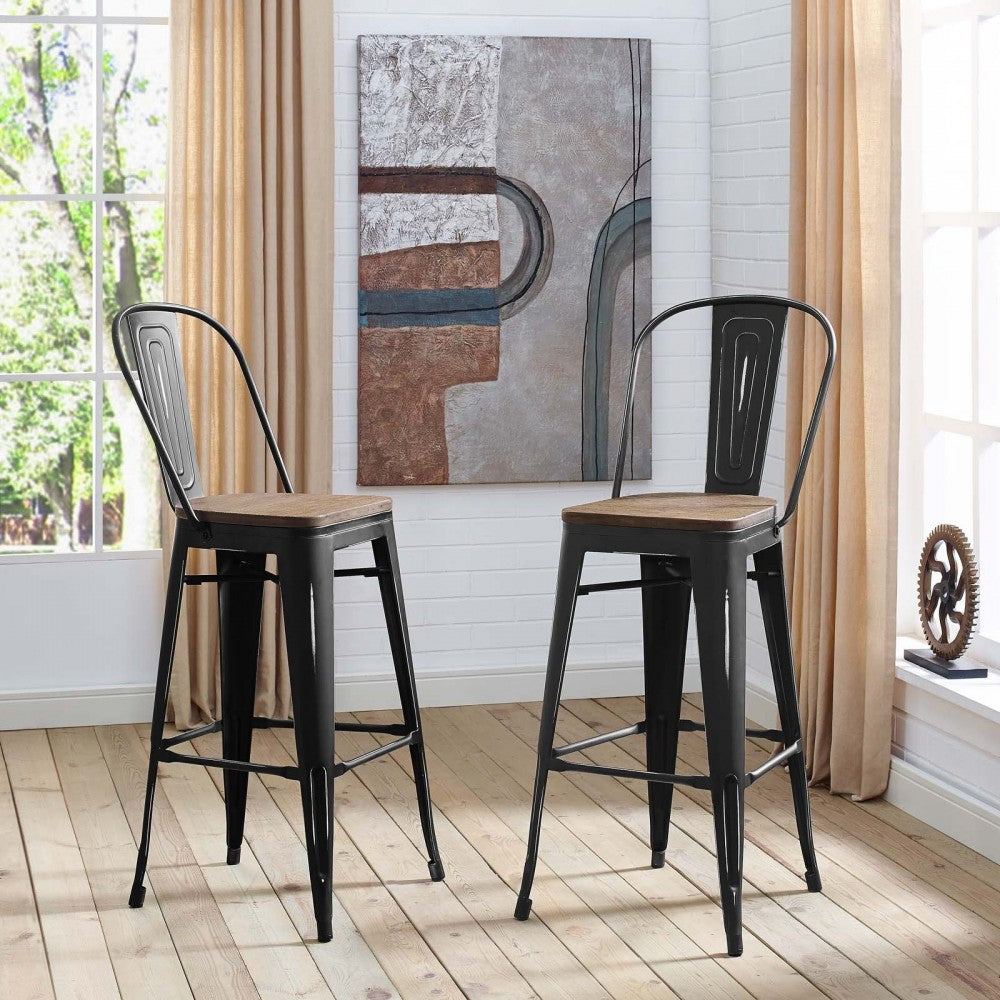 Promenade Bar Stool Set of 2, Black, EEI-3896-BLK-SET