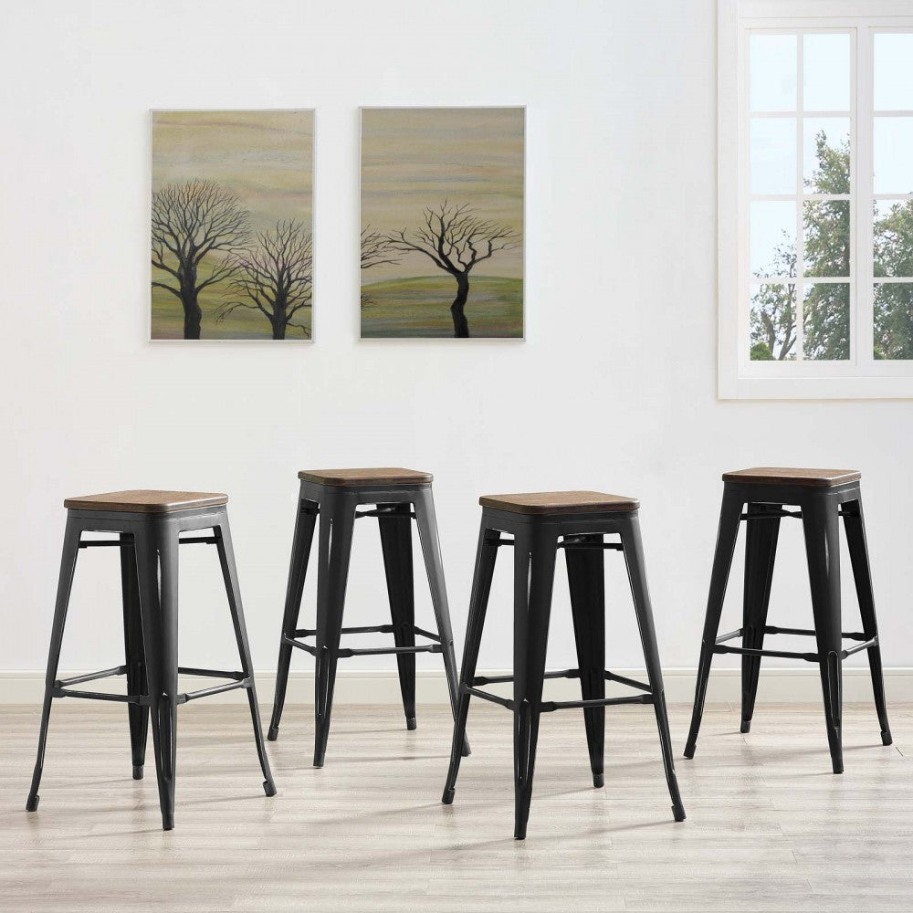 Promenade Bar Stool Set of 4, Black, EEI-3957-BLK