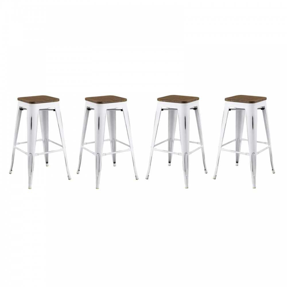 Promenade Bar Stool Set of 4, White, EEI-3957-WHI