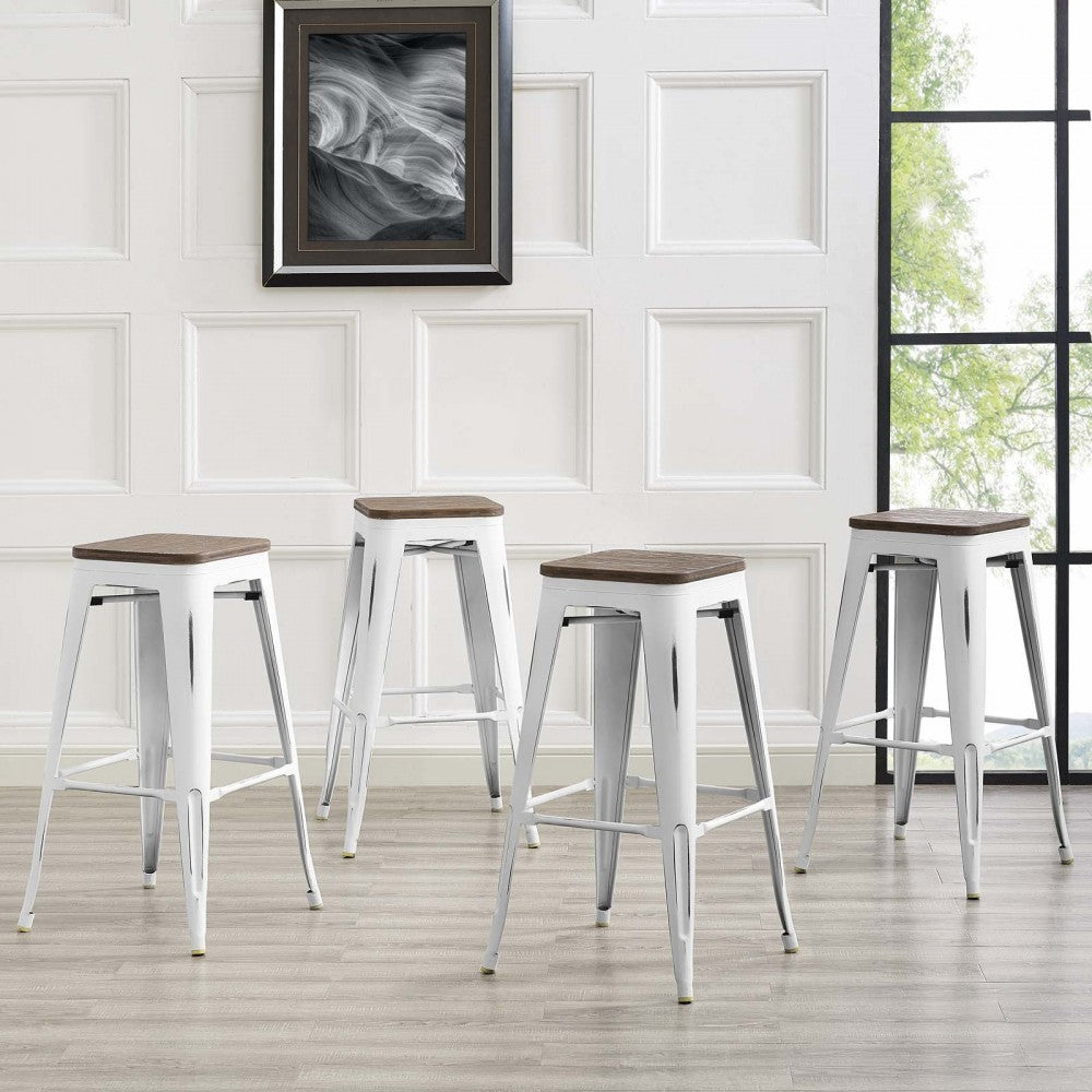 Promenade Bar Stool Set of 4, White, EEI-3957-WHI