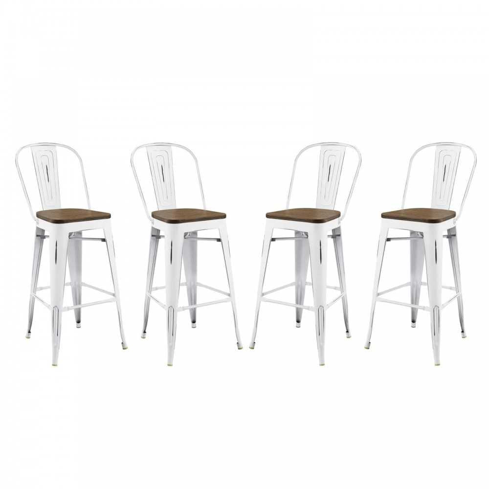 Promenade Bar Stool Set of 4, White, EEI-3897-WHI