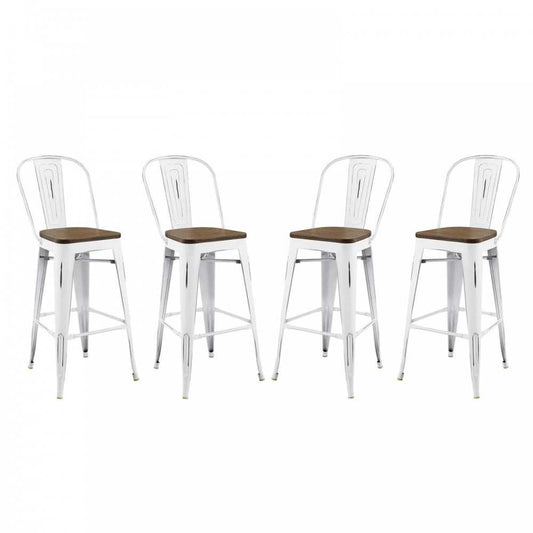 Promenade Bar Stool Set of 4, White, EEI-3897-WHI