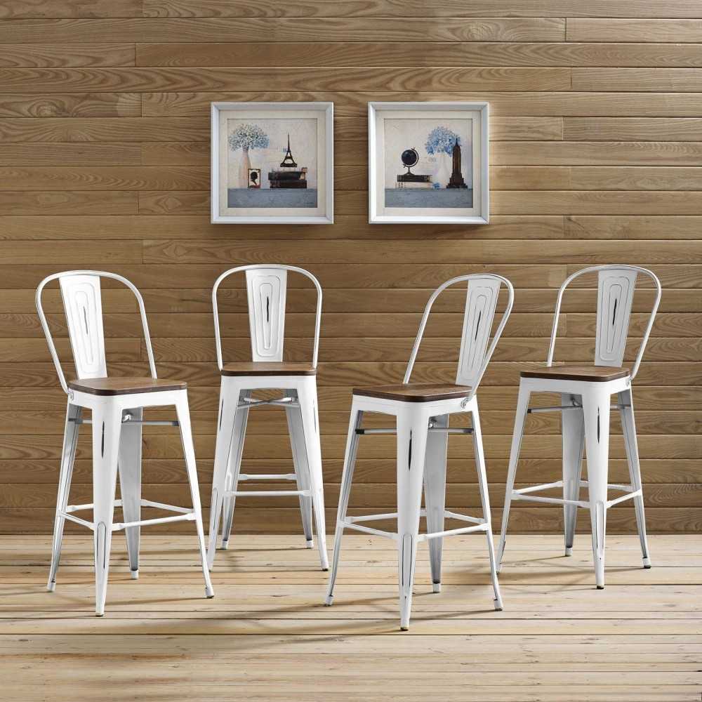 Promenade Bar Stool Set of 4, White, EEI-3897-WHI