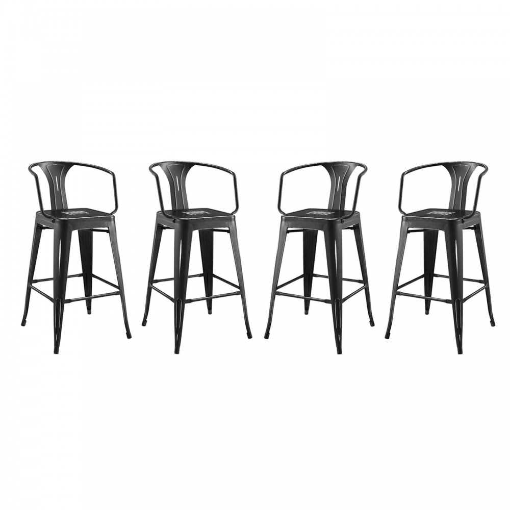 Promenade Bar Stool Set of 4, Black, EEI-3953-BLK